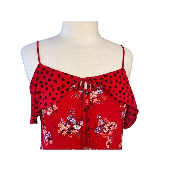 Pink Republic Dark Red Floral Ruffle Camisole Top Spaghetti Straps Juniors M - Picture 2 of 9